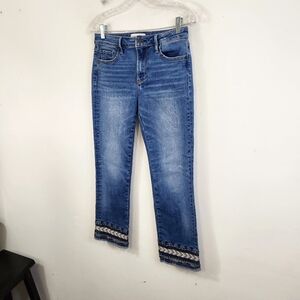 DRIFTWOOD Blue Cropped Embroidered Hem Jeans